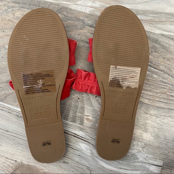American Eagle Flat Sandals Red Suede two Straps 8 - Picture 4 of 5